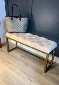 Metal bench with velvet seat 100x30