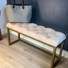 Metal bench with velvet seat 100x30