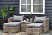 5 Pcs Rattan Garden Furniture Set w/ Tall Glass-Top Table Aluminium Frame Plastic Wicker Thick Soft Cushions Comfortable Outdoor Balcony Home Sofa - Brown