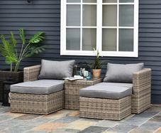 5 Pcs Rattan Garden Furniture Set w/ Tall Glass-Top Table Aluminium Frame Plastic Wicker Thick Soft Cushions Comfortable Outdoor Balcony Home Sofa - Brown