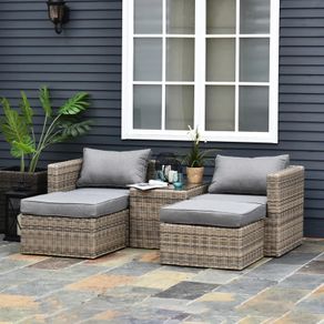 5 Pcs Rattan Garden Furniture Set w/ Tall Glass-Top Table Aluminium Frame Plastic Wicker Thick Soft Cushions Comfortable Outdoor Balcony Home Sofa - Brown