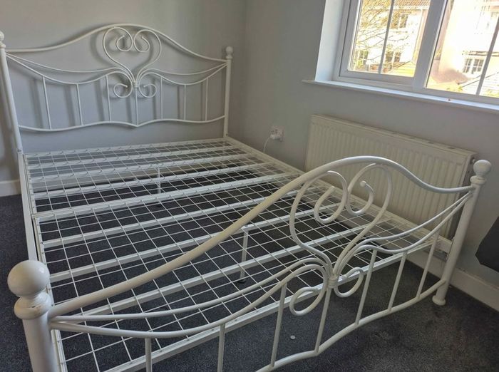 Beautiful White Solid Metal King Size Bed Frame - Can Deliver