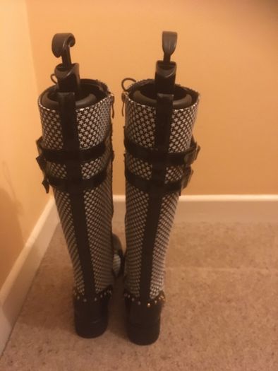 Brand New Black and White Tall Boots, Size 40
