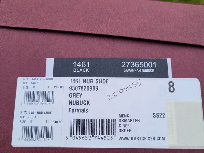 Brand New Dr Martens Made in England Grey Nubuck Leather Shoes - Size 8 UK