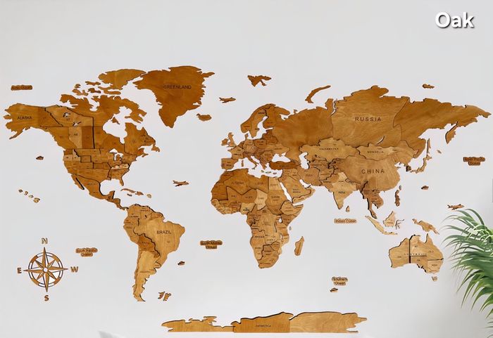 3D Classic Wooden World Map with Country Borders Country Names Capital Names US and Canada Borders and Names 3D Map Effect