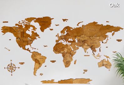 Wall Wooden Decor 3D Classic World Map