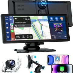 Apple Carplay, 8.88" Car Play Screen for iPhone & Android with 1080P HD Rear & Front Cameras, GPS Navigation, Bluetooth 5.2, Hands-Free Voice Control, Mirror Link, AUX, FM