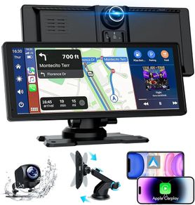 Apple Carplay, 8.88" Car Play Screen for iPhone & Android with 1080P HD Rear & Front Cameras, GPS Navigation, Bluetooth 5.2, Hands-Free Voice Control, Mirror Link, AUX, FM