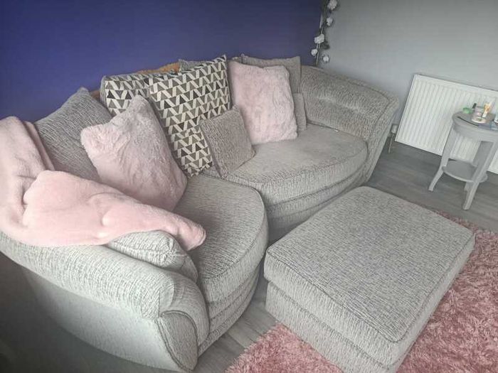 Grey Fabric Sofa & Matching Footstool