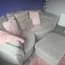 Grey Fabric Sofa & Matching Footstool Image 5