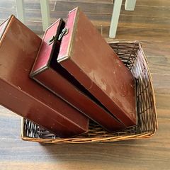 Vintage wine cases and Wicker basket