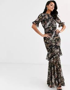 Stunning New Hope and Ivy Maxi dress wedding debs special occasion tiered stunning silhouette BNWT  UK 14