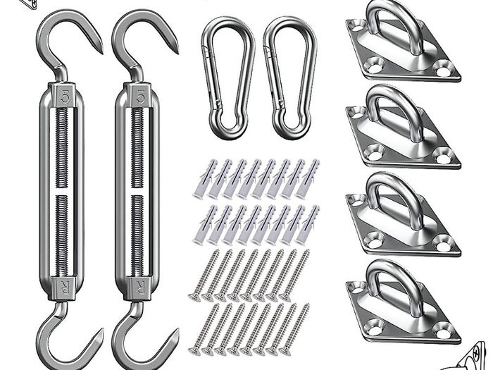 Sun Shade Sail Fixing Kit - Sail Shade Hardware Kit 304 Stainless Steel, Sun Shade Sail Hardware Kit for Garden Rectangle/Square, Heavy Duty Sun Sail Hardware Kit Installation 40 Pcs (FREE SHIPPING)