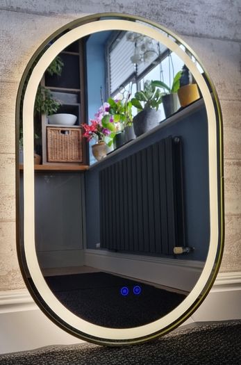 LED Bathroom Mirror Oval Gold Frame Antifog Fog Free Dual LED