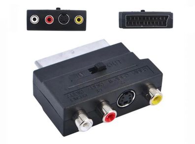 21 Pin SCART to RCA Female Phono AV Audio 3 RCA S Video Input Output Selector
