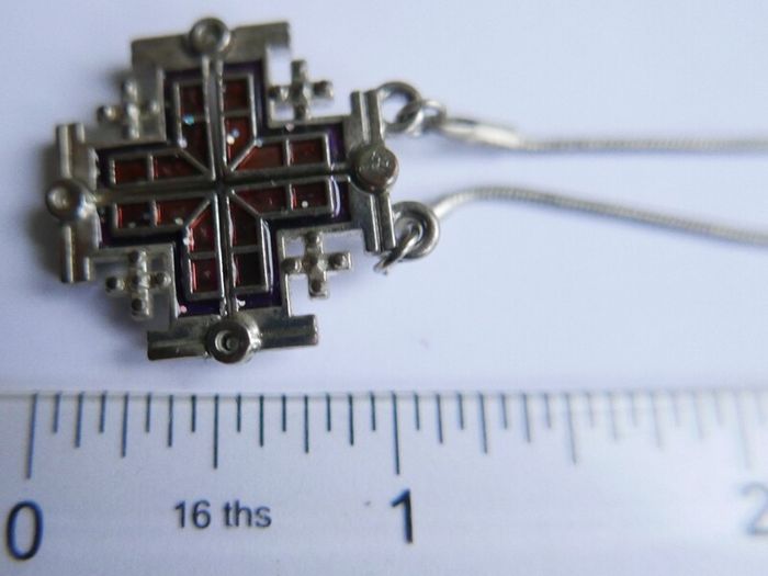Vintage Silver 925 Jerusalem Cross Necklace Open Pendant Sterling Plated Holy Chain
