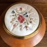 Vintage Wooden Circular Trinket / Jewlery Box w/floral embroidery top Image 2