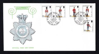 1974 Guernsey Militia Uniforms Definitive Stamps Medium Value First Day Cover (FDC).