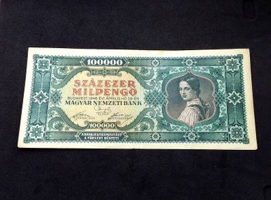 Hungarian National Bank : 100,000 Milpengo Banknote - 1946