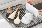 Stainless Steel Over Sink Drainer Rack, Foldable and Removable Drying Mat for Board, Fruit, Vegetables. Kitchen Organiser &amp; Accessories for Sponge Holder Black 43 x 35