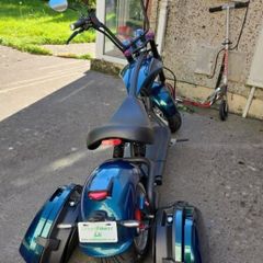 Fully Electric Chopper/Harley looks like a motorbike with matching side boxes