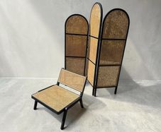 Black & Rattan Room Divider Screen + Matching Chair
