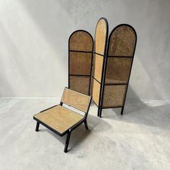 Black & Rattan Room Divider Screen + Matching Chair