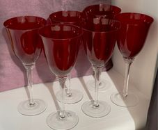 Vintage 6 crystal ruby red wine  glasses