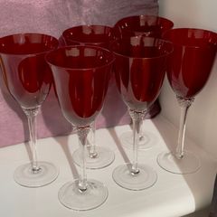 Vintage 6 crystal ruby red wine  glasses