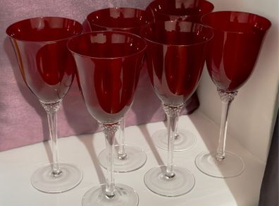 Vintage 6 crystal ruby red wine  glasses
