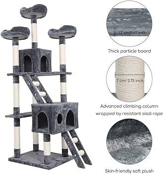 Cat Tree Tower With Tunnel Condo Hammock Bed, 186cm Cat Activity Centres Scratching Post Tower Tree Pet Palace Cat Palace, Tall Cat Tree Climbing Tower