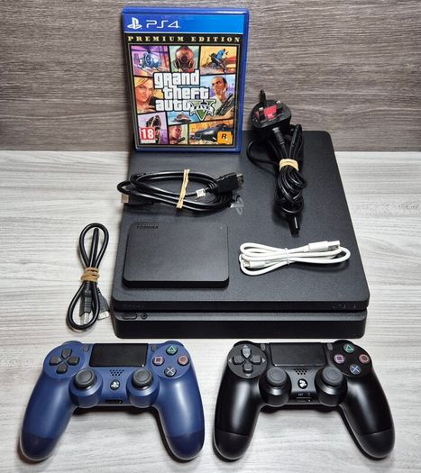 Sony PlayStation 4 Slim 500GB + 2TB HDD Console PS4, GTA 5 And Two Controllers
