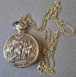 Quartz Vintage Style Pocket Watch, cowboy commerative.