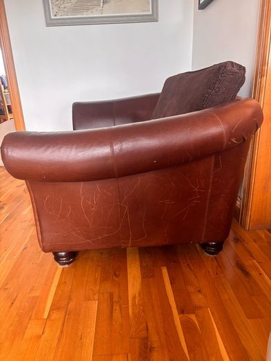 Brown Leather & Fabric 3-Seater Sofa