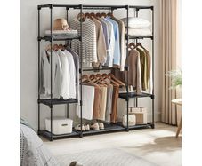 Open wardrobe with 4 hanging compartments