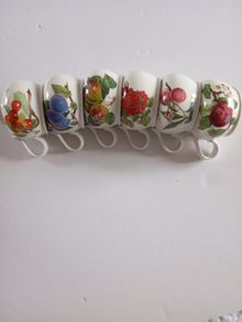 Portmeirion Pomona Set of 6 Vintage Mugs Made in England Rare Assorted Fruit Collection