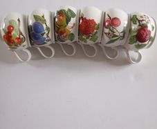 Portmeirion Pomona Set of 6 Vintage Mugs Made in England Rare Assorted Fruit Collection