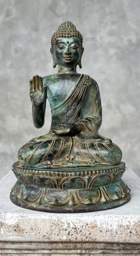 Abhaya Mudra Gesture Of Reassurance (27cm) - Patinated Bronze