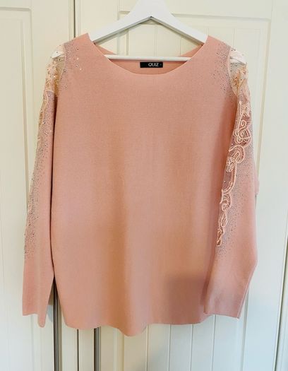 QUIZ knit lace shoulder diamante jumper