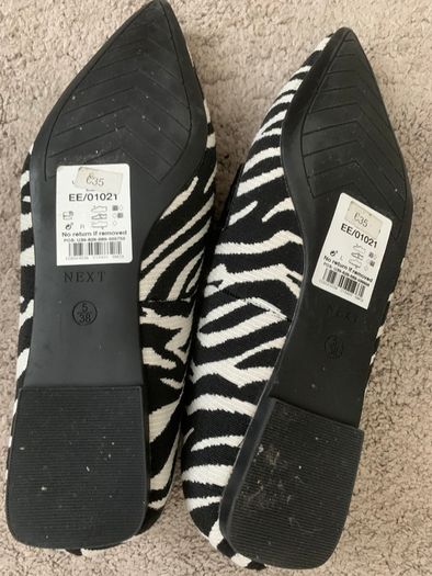 New Next Black & White Womens Zebra Flat Loafer Pointed Shoes Size 5