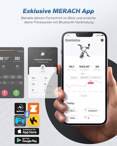 4-in-1 Exercise Bike with Own Training App 16x Magnetic Resistance, LCD Display, Hand Pulse Measurement, Foldable Exercise Bike