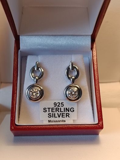 Rhodium Plated Sterling Silver Moissanite Drop Earrings