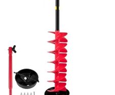 Ice Drill Auger, 8\" Diameter Nylon Ice Auger, 39\" Length Ice Auger Bit,Auger Drill with 11.8\" Extension Rod,Auger Bit with Drill Adapter,Top Plate & Blade Guard for Ice Fishing Ice Burrowing