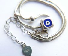 Vintage Sterling Silver 925 Blue Evil Eye Bracelet, length 8,5" -  2,8g
