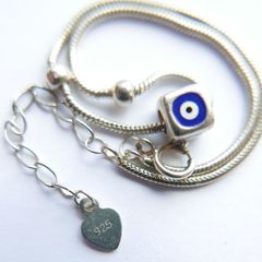Vintage Sterling Silver 925 Blue Evil Eye Bracelet, length 8,5" -  2,8g