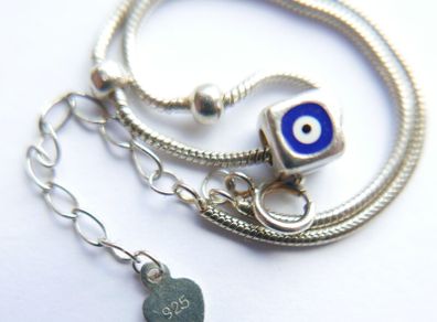 Vintage Sterling Silver 925 Blue Evil Eye Bracelet, length 8,5" -  2,8g