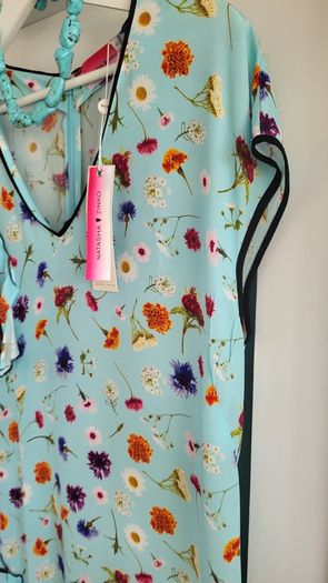 NATASHA ZINKO blue floral ruffle midi Sz 12 UK - Bnwt - Rrp 651 Sterling