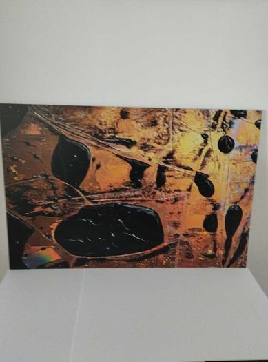 Limited edition contemporary tech-art, abstract series - Black oil spheres / gold leaf texture