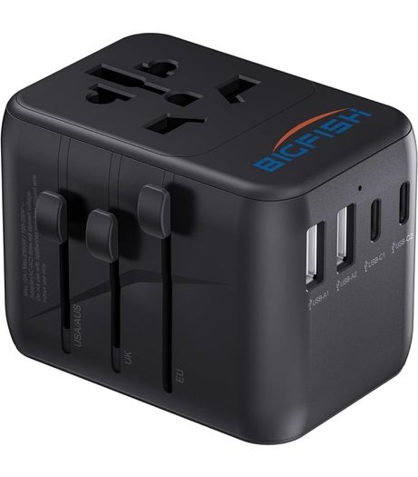 Universal Travel Adapter, Travel Plug Adapter Worldwide Travel Charger with 2 USB-C & 2 USB-A Ports, Dual 10A Fuses, All-in-One International Travel Adapter - EU UK US AU Plugs
