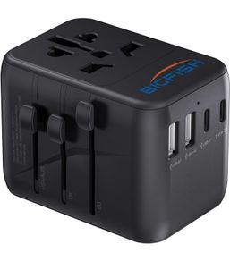 Universal Travel Adapter, Travel Plug Adapter Worldwide Travel Charger with 2 USB-C & 2 USB-A Ports, Dual 10A Fuses, All-in-One International Travel Adapter - EU UK US AU Plugs